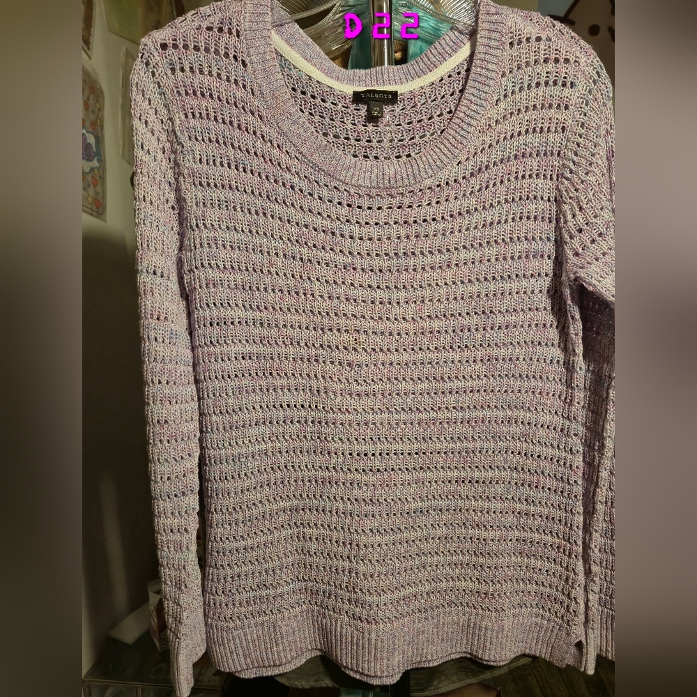 Talbots Women's XSmall 100% Cotton Space Lavender Open Stich Knit Sweater
